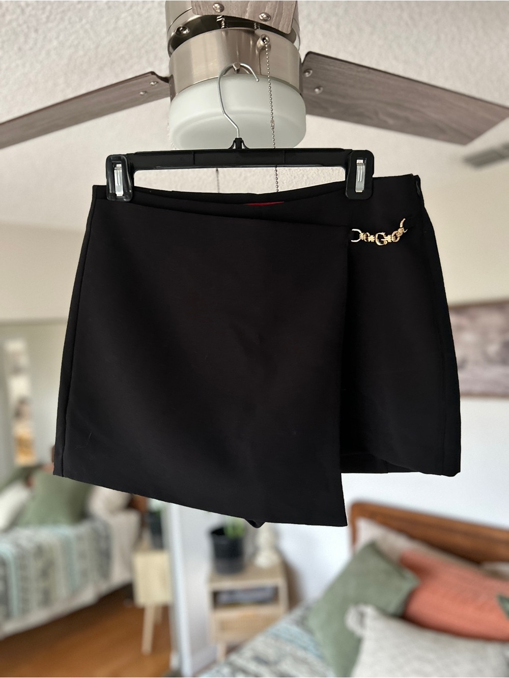 Guess Black Mini Skort with Gold Logo Chain